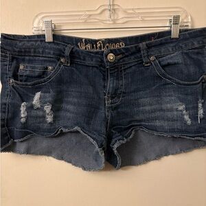 5/$25 ((Wallflower Distressed Dark Blue Jean Shorts))